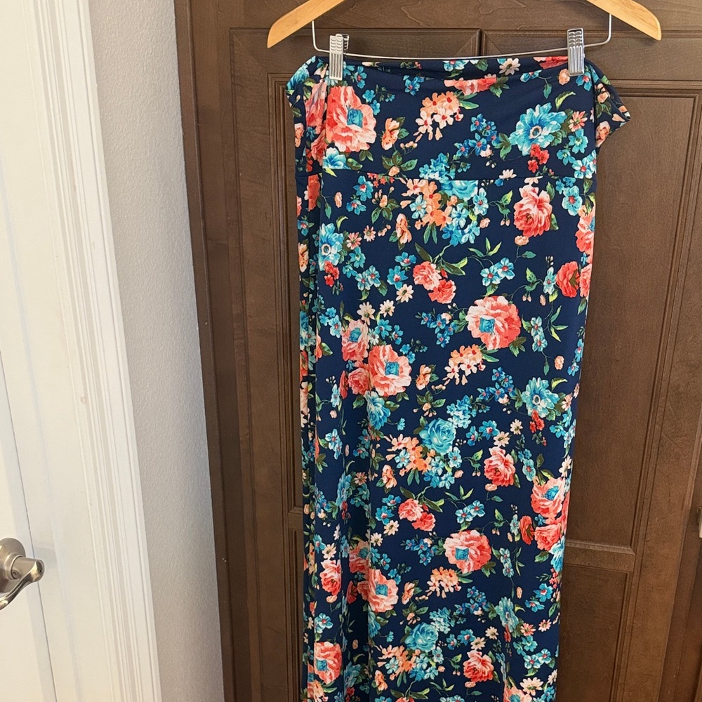 Agnes & Dora Floral Maxi Skirt - Blue and Coral